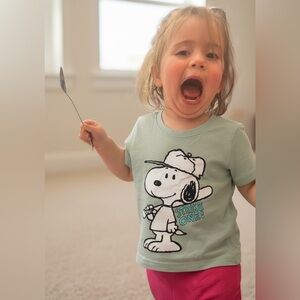 Peanuts Kids Light Green Snoopy Baseball Tee